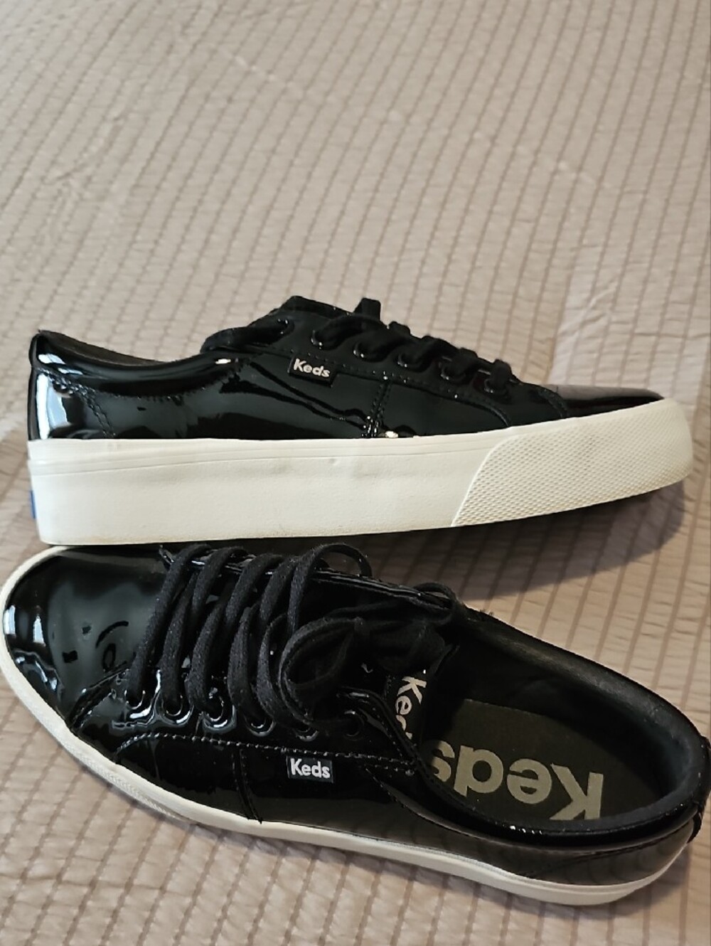 Women's Keds Black Patent Low-Top Sneakers with White Sole - Picture 6 of 9
